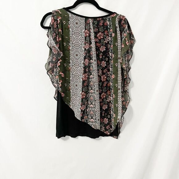 ALYX  Black Fitted Tank Floral Flutter Asymmetric Cape Overlay Size M - Picture 2 of 7